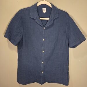 Gap 100% Cotton Short Sleeve Button Up Shirt Crinkle Gauze, Men's Size S, Blue